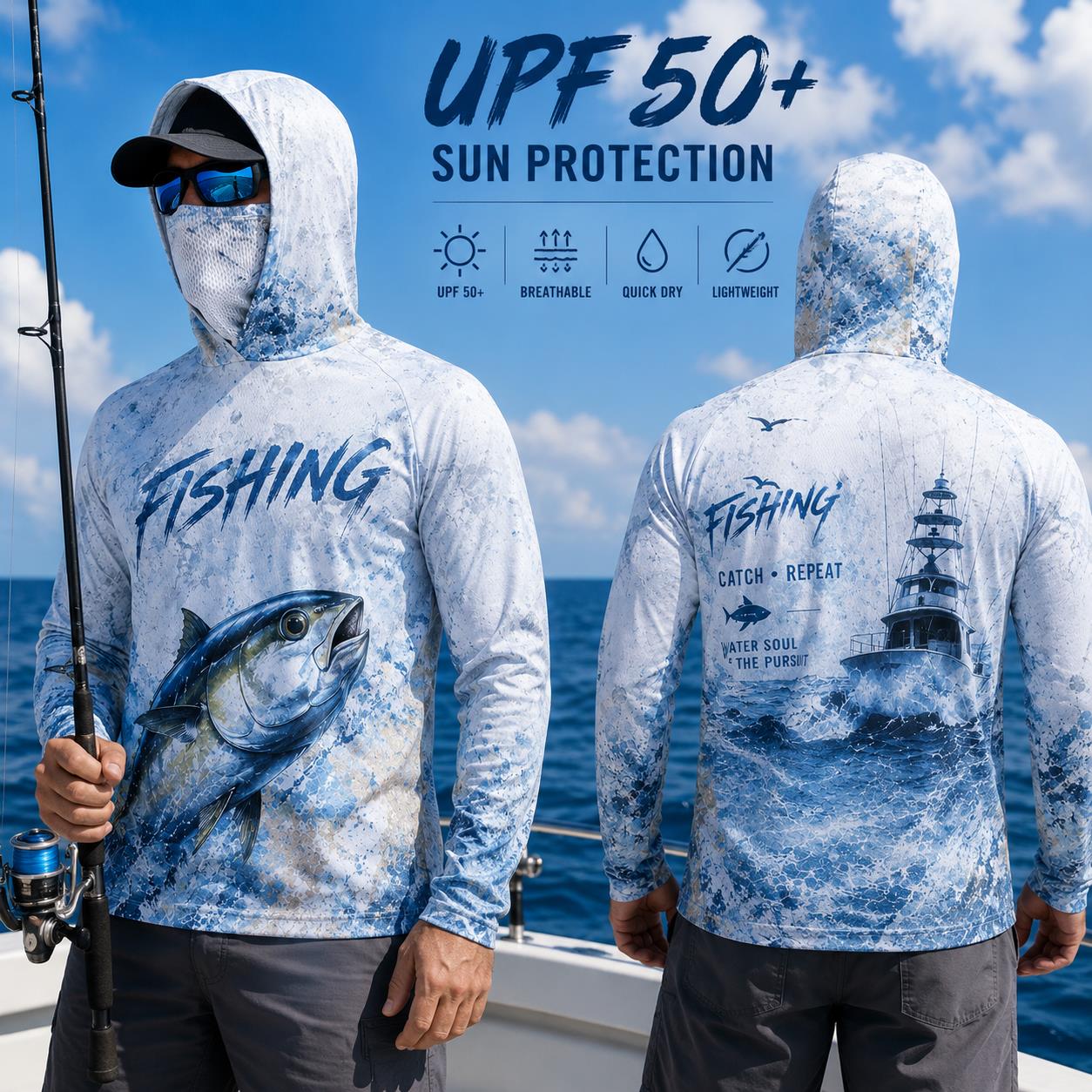 Fishing Hoodie Shirt Men Long  – Fishing Mask Sun Protection Bewertung und Preis